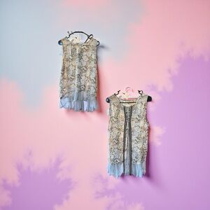 Floral Lace Women’s Dress with Blue Gray Accents